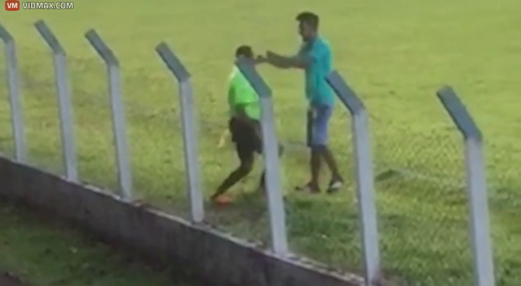 Linesman knocks out abusive pitch invader with vicious punch during